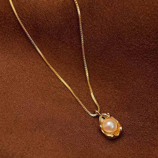 GOLD PEARL TEARDROP PENDANT NECKLACE