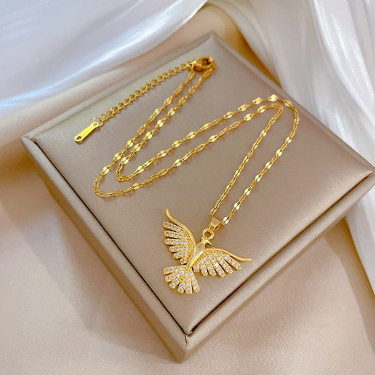 GOLD ZIRCONIA ANGEL WING NECKLACE