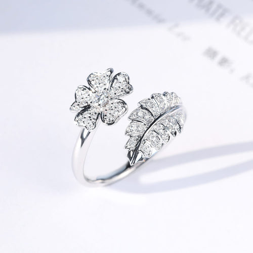 FLOWER & LEAF ZIRCONIA RING - (ADJUSTABLE)