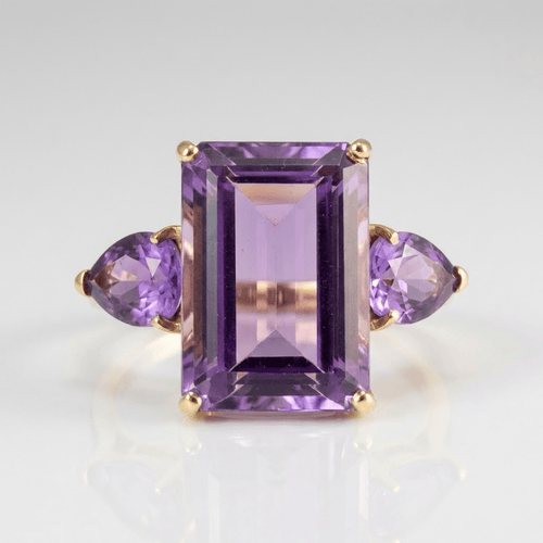 AMETHYST TOURMALINE CRYSTAL GOLD RING
