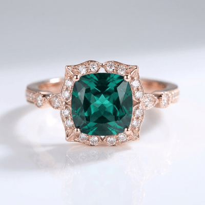 EMERALD ROSE GOLD HALO RING