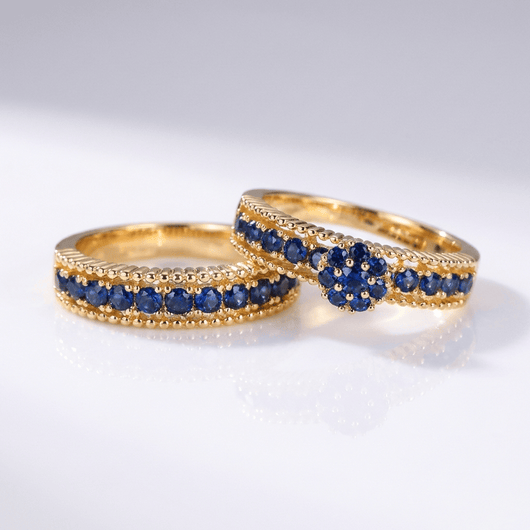 BLUE SAPPHIRE GOLD STACKING BAND SET