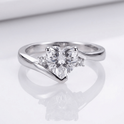 HEART ZIRCONIA SILVER BYPASS RING