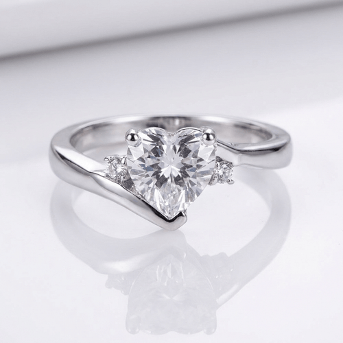 HEART ZIRCONIA SILVER BYPASS RING