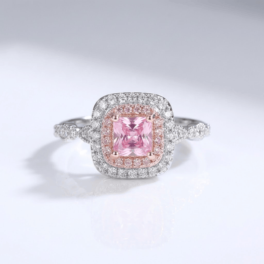 PINK CUSHION ZIRCONIA HALO RING
