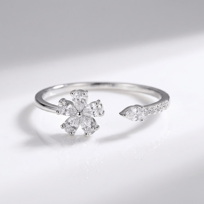 SILVER ZIRCONIA FLOWER - (ADJUSTABLE)