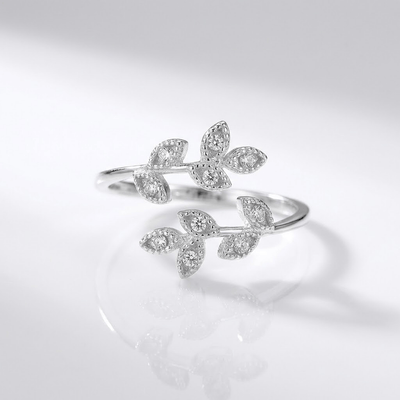 SILVER ZIRCONIA LEAF WRAP - (ADJUSTABLE)