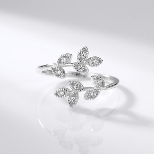 SILVER ZIRCONIA LEAF WRAP - (ADJUSTABLE)