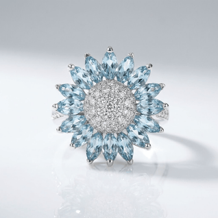 SILVER BLUE TOPAZ FLOWER RING VIP