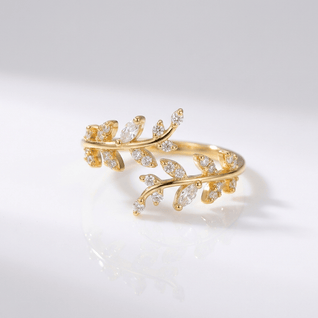 CRYSTAL LEAF VINE SILVER RING - (ADJUSTABLE) VIP