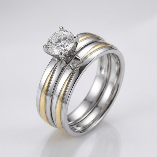 SILVER GOLD STRIPE DIAMOND RING