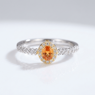 SILVER ORANGE TOPAZ HALO RING - (ADJUSTABLE)
