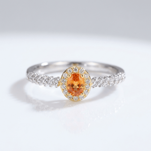 SILVER ORANGE TOPAZ HALO RING - (ADJUSTABLE)