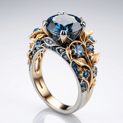 HANDMADE GOLD & BLUE TOPAZ VINTAGE LEGACY RING