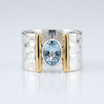 SILVER GOLD TOPAZ MODERN RING