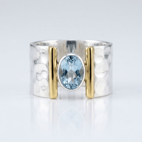 SILVER GOLD TOPAZ MODERN RING