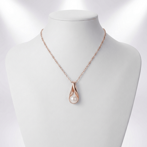 ROSE GOLD PEARL TEARDROP NECKLACE