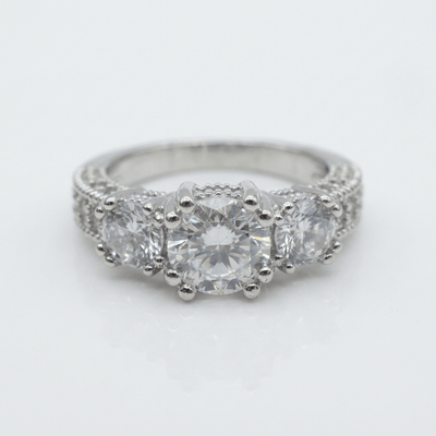SILVER ROUND ZIRCONIA HALO RING