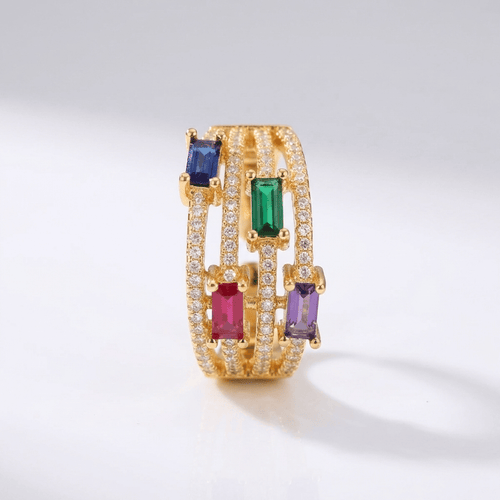 GOLD COLORFUL GEMSTONE RING - (ADJUSTABLE)