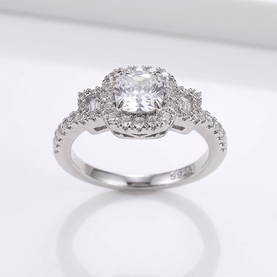 SILVER CUSHION DIAMOND HALO RING