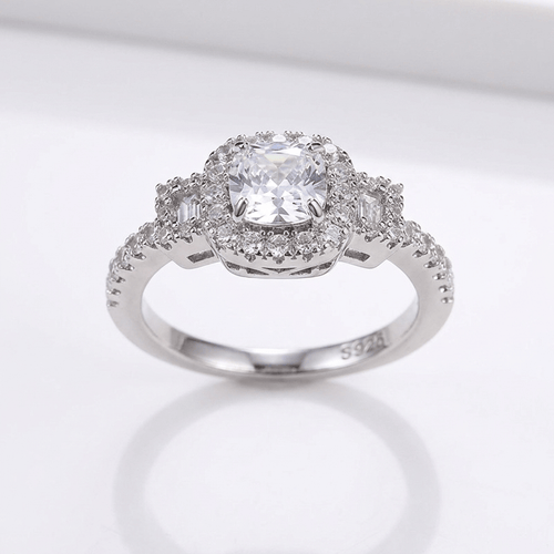 SILVER CUSHION DIAMOND HALO RING