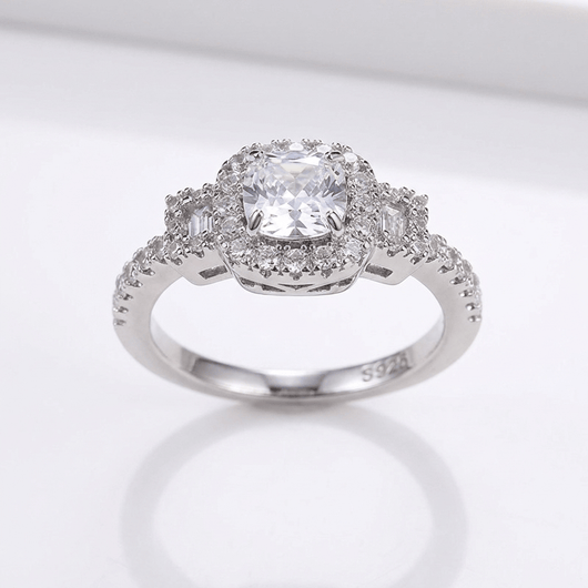 SILVER CUSHION DIAMOND HALO RING