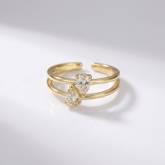 GOLD DIAMOND SPLIT BAND RING - (ADJUSTABLE)