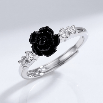 SILVER ROSE DIAMOND RING - (ADJUSTABLE)