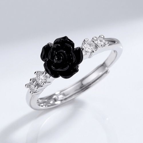 SILVER ROSE DIAMOND RING - (ADJUSTABLE)