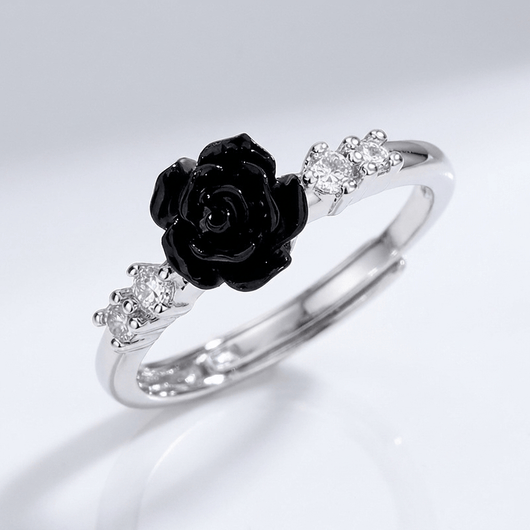 SILVER ROSE DIAMOND RING - (ADJUSTABLE)