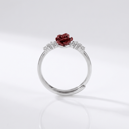 SILVER ROSE DIAMOND RING - (ADJUSTABLE)