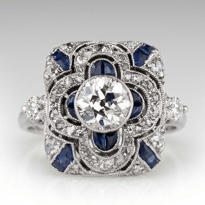 SILVER DIAMOND SAPPHIRE VINTAGE RING