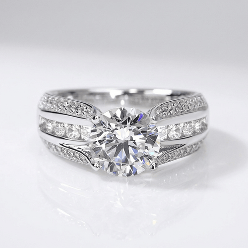SILVER ROUND DIAMOND PAVE BAND RING