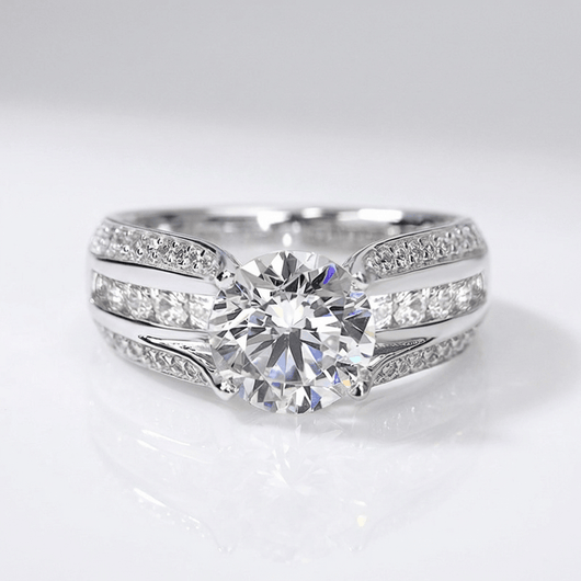 SILVER ROUND DIAMOND PAVE BAND RING