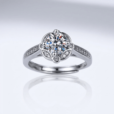 SILVER DIAMOND BLOOM RING - (ADJUSTABLE)