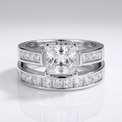 SILVER SQUARE ZIRCONIA HALO RING
