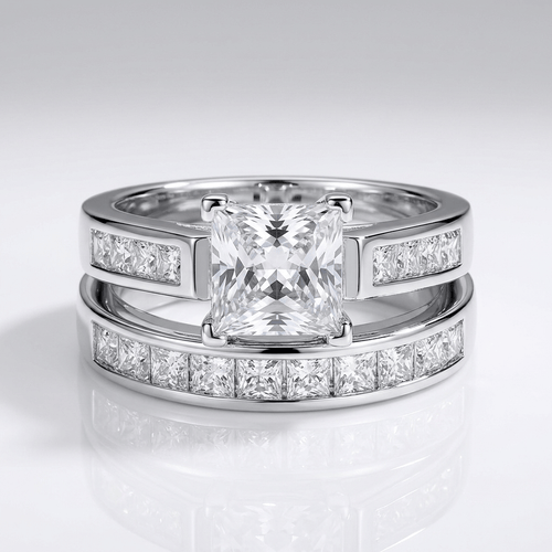 SILVER SQUARE ZIRCONIA HALO RING