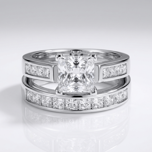 SILVER SQUARE ZIRCONIA HALO RING