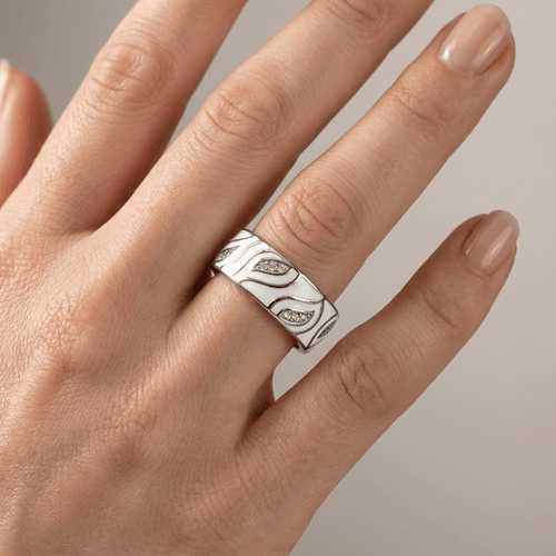 SILVER LEAF ZIRCONIA BAND RING