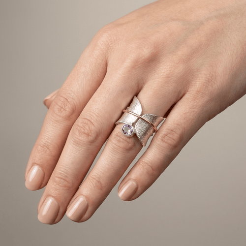 BUTTERFLY AMETHYST SILVER & GOLD RING