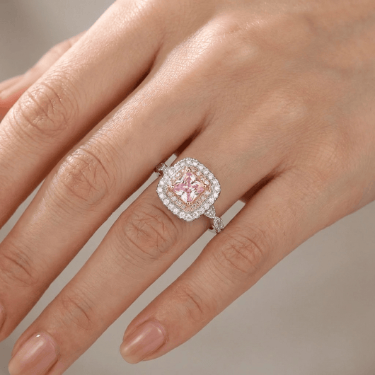 PINK CUSHION ZIRCONIA HALO RING