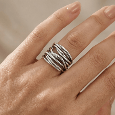 SILVER STACKED ZIRCONIA RING - (ADJUSTABLE)