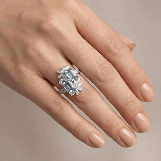 AQUAMARINE CRYSTAL SILVER RING - (ADJUSTABLE)