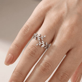 CRYSTAL LEAF VINE SILVER RING - (ADJUSTABLE) VIP