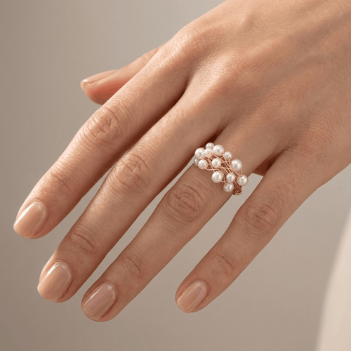 GOLD PEARL CLUSTER BANGLE RING - (ADJUSTABLE)