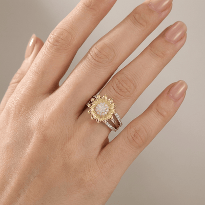 SILVER GOLD SUNFLOWER DIAMOND RING