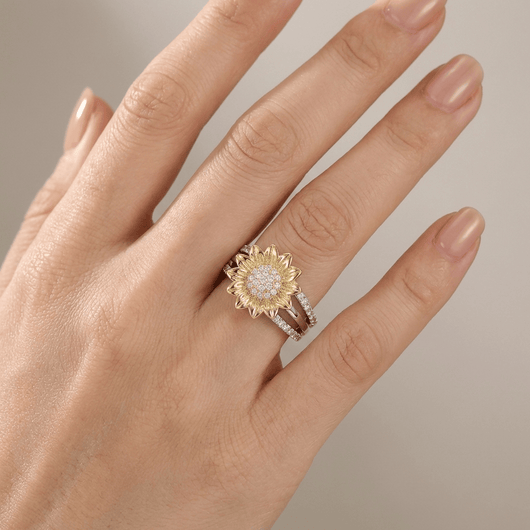 SILVER GOLD SUNFLOWER DIAMOND RING