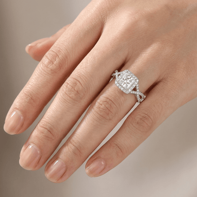 SILVER CUSHION DIAMOND TRILOGY RING