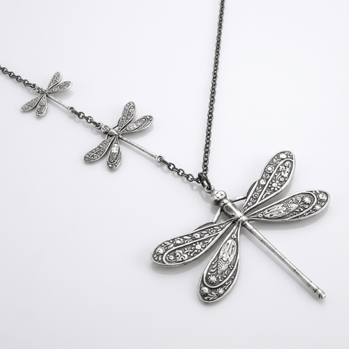 DRAGONFLY FAMILY VINTAGE SILVER NECKLACE