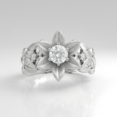 SILVER ZIRCONIA PETAL CROWN RING